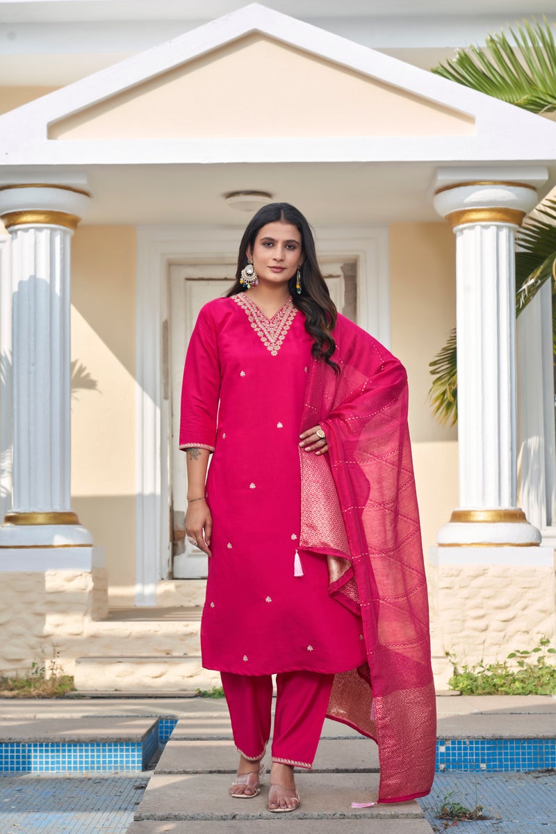 VISHVA CREATION Pink Embroidered Kurta Set for Women - Image 1